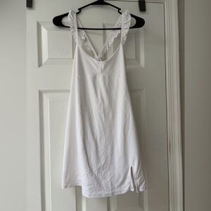aerie White Ruffled-Strap V-Back Sundress